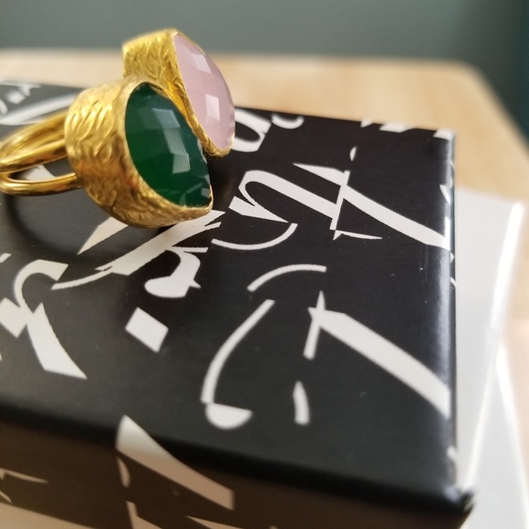 Moroccan DOUBLE STONE RING..24K PLATED - Picture 2 of 7